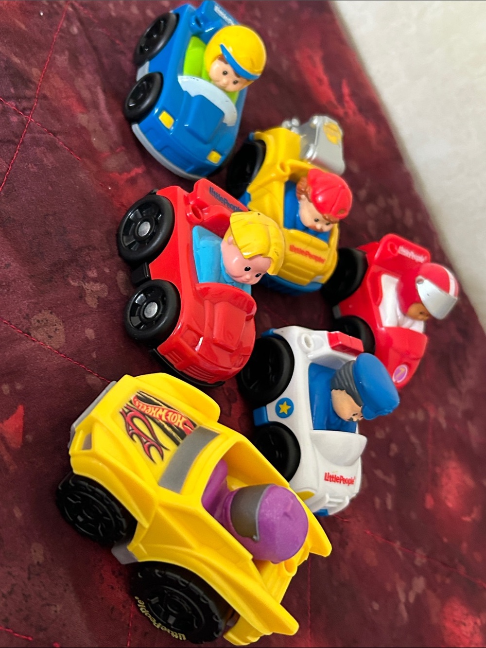 VINTAGE LITTLE PEOPLE Assorted Kids Toy Race Cars - Yellow, Red, Blue, White